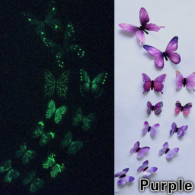 12pcs Luminous Butterfly Design Decal Art Wall Stickers Room Magnetic Home Decor Diy Stickers Wallpaper Decoration D4-6-3