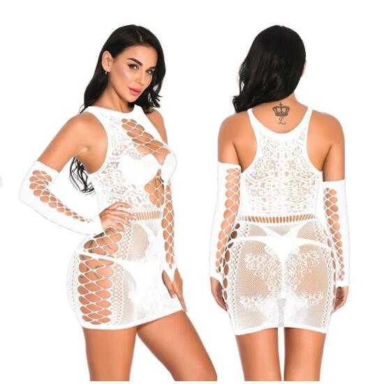 European and American sexy lingerie erotic transparent lingerie butterfly bag hip dress mid-sleeve suit short skirt FZ-267