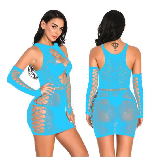 European and American sexy lingerie erotic transparent lingerie butterfly bag hip dress mid-sleeve suit short skirt FZ-267