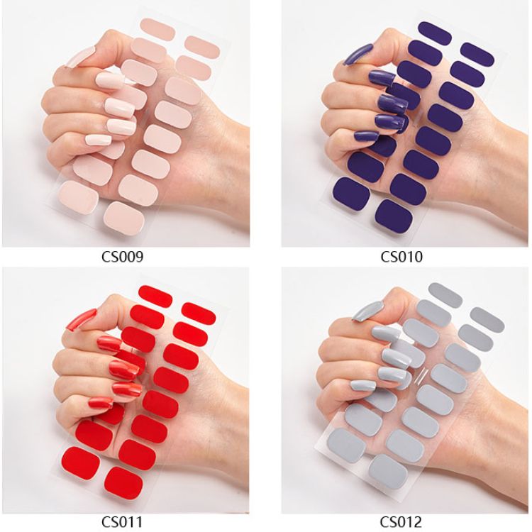 DIY 3pc Semi Cured Gel Nail Stickers Long-Lasting Solid Color Nail Strips Patch Slider UV Lamp Cured Decal Nail Manicure Patch C-426