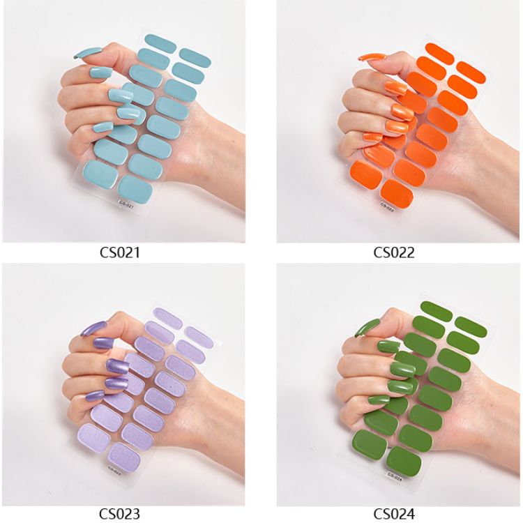 DIY 3pc Semi Cured Gel Nail Stickers Long-Lasting Solid Color Nail Strips Patch Slider UV Lamp Cured Decal Nail Manicure Patch C-426