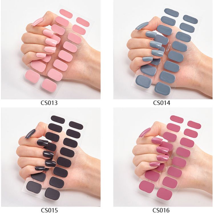 DIY 3pc Semi Cured Gel Nail Stickers Long-Lasting Solid Color Nail Strips Patch Slider UV Lamp Cured Decal Nail Manicure Patch C-426