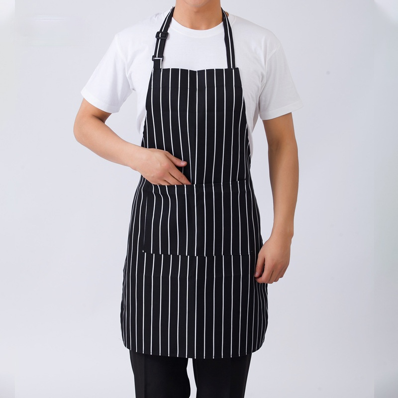 Adjustable Half-length Adult Apron Striped Hotel Restaurant Chef Waiter Apron Kitchen Cook Apron With 2 Pockets