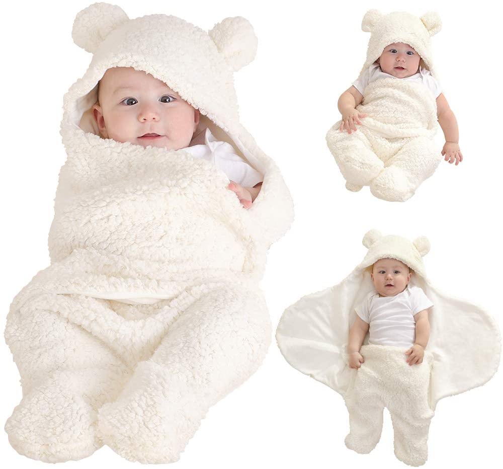 Newborn Baby Blanket Swaddle Wrap Thick Warm Winter Blanket Cute Bear Design Lamb Wool Soft Cotton Newborn Stroller Sleep Sack