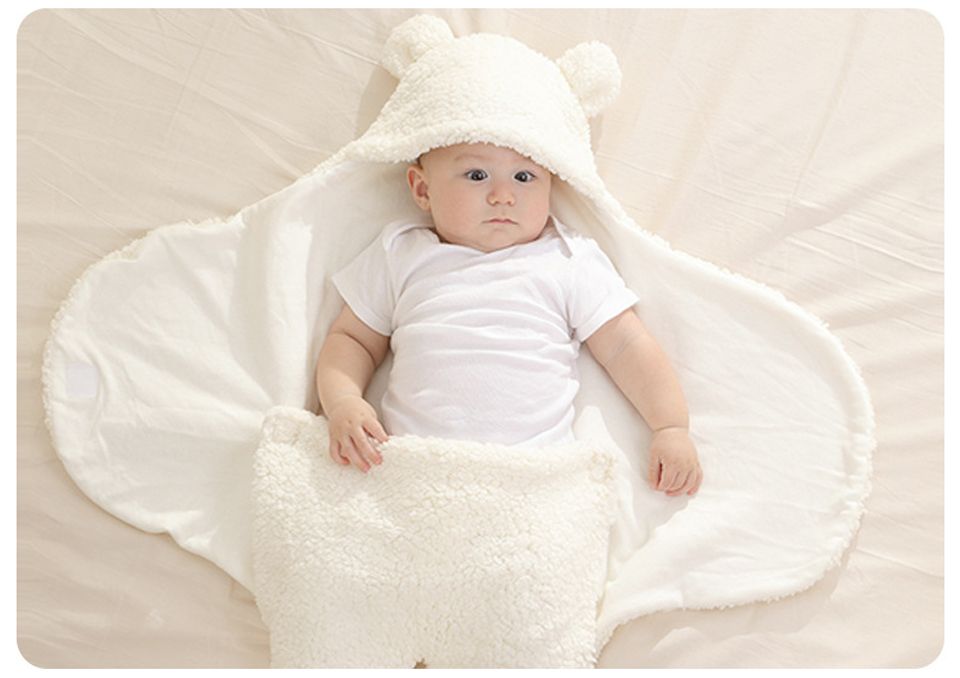 Newborn Baby Blanket Swaddle Wrap Thick Warm Winter Blanket Cute Bear Design Lamb Wool Soft Cotton Newborn Stroller Sleep Sack