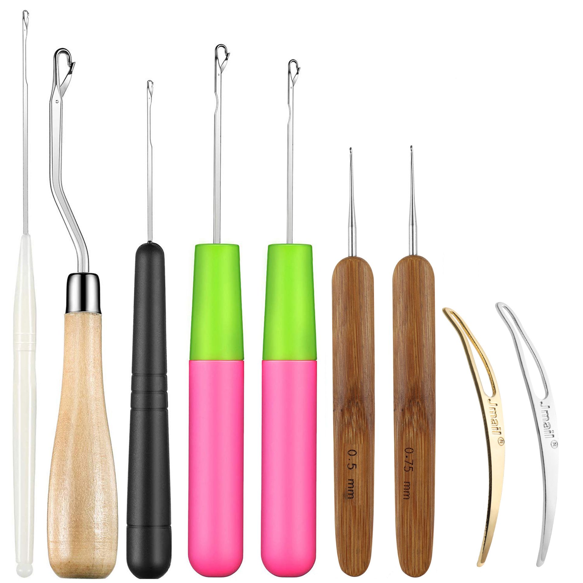 9 Pieces Bent Latch Hook Crochet Needle Set Latch Hook Dreadlocks Tool Crochet Needle Hair Locking Tool for Braid Hair Carpet Ma E-1210