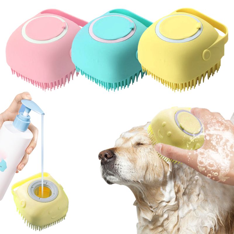 Soft Silicone Dog Brush Pet Shampoo Massager Bath Brush Bathroom Puppycat Washing Massage Dispenser Grooming Shower Brush E-914
