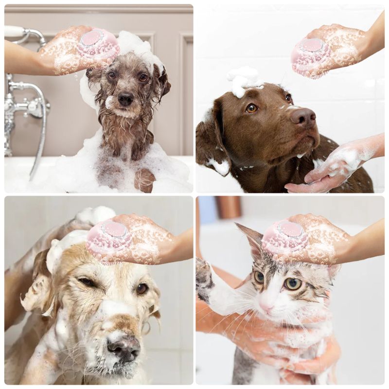Soft Silicone Dog Brush Pet Shampoo Massager Bath Brush Bathroom Puppycat Washing Massage Dispenser Grooming Shower Brush E-914