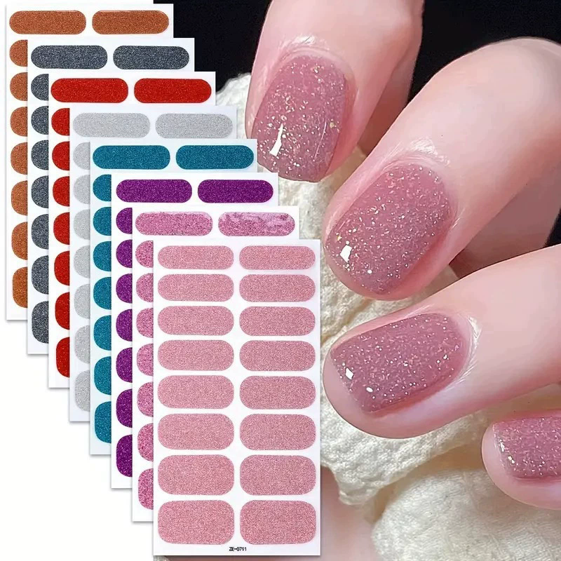 DIY 3pc Semi Cured Gel Nail Stickers Long-Lasting Solid Color Nail Strips Patch Slider UV Lamp Cured Decal Nail Manicure Patch C-426