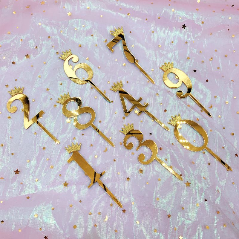 Number 0-9 Cake Decoration Card Plug-in Golden Acrylic Crown Digital Cake Card Digital Cake Decoration E-652