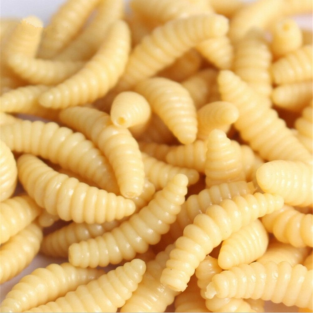50pcs/bag 2cm Maggot Grub Soft Fishing Lure Hooks Smell Worms Glow Shrimps Fish Lures Fake Earthworm Bait &E-1039