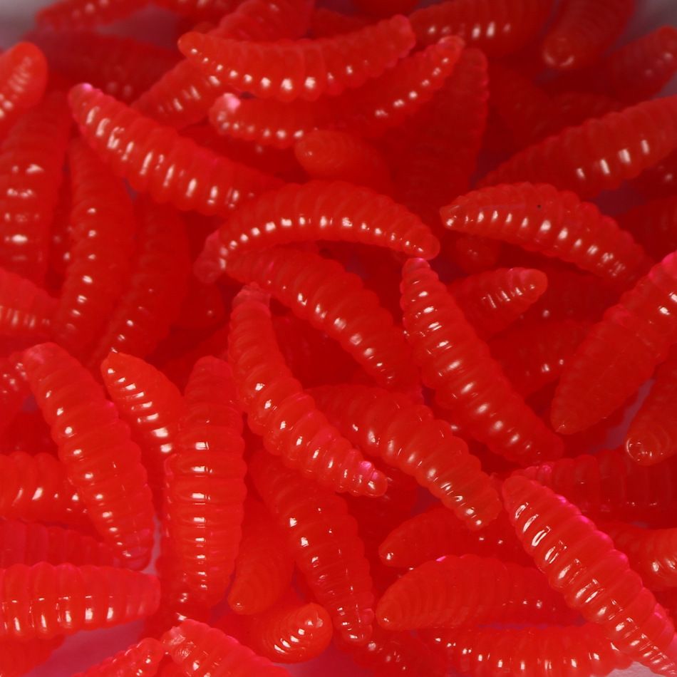 50pcs/bag 2cm Maggot Grub Soft Fishing Lure Hooks Smell Worms Glow Shrimps Fish Lures Fake Earthworm Bait &E-1039