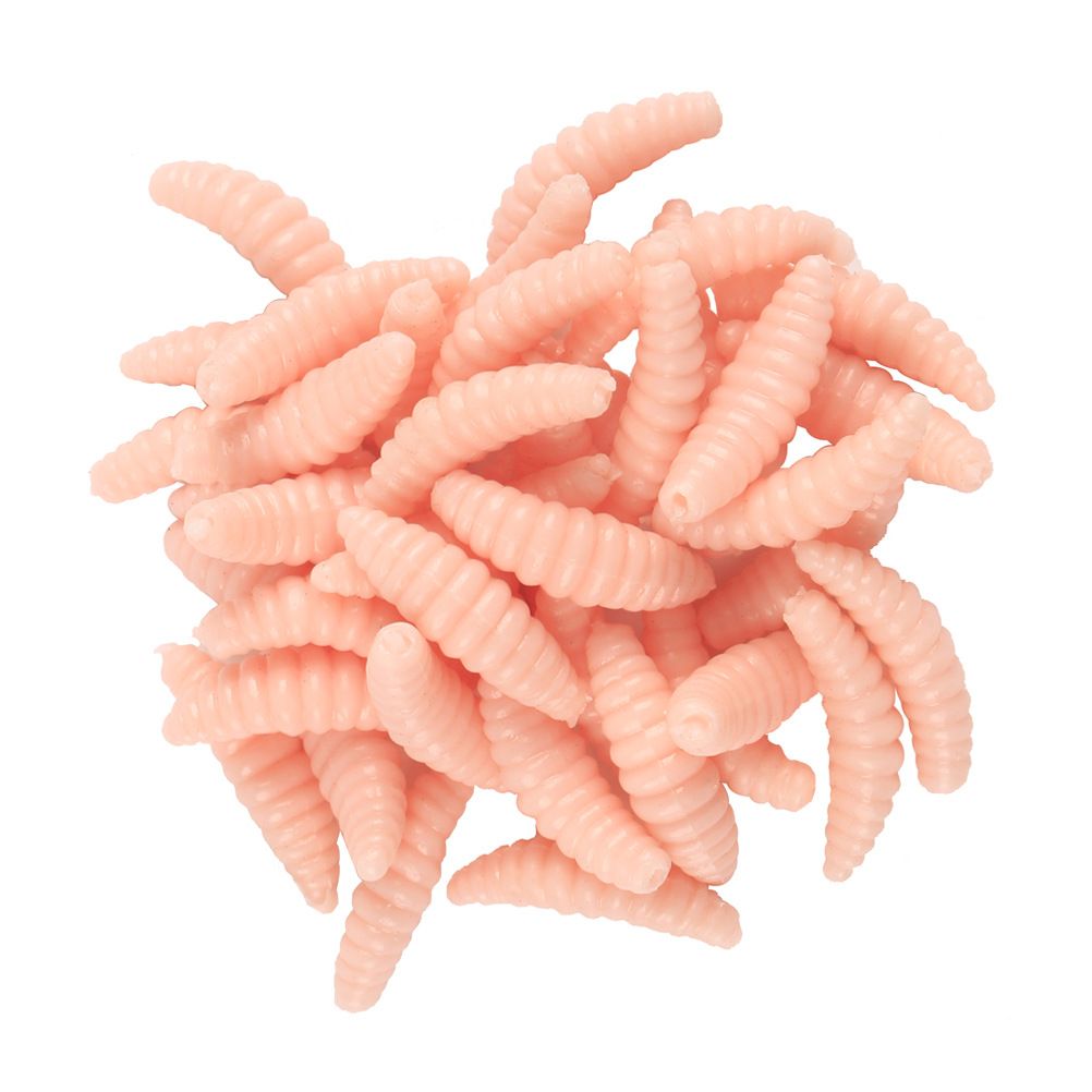 50pcs/bag 2cm Maggot Grub Soft Fishing Lure Hooks Smell Worms Glow Shrimps Fish Lures Fake Earthworm Bait &E-1039