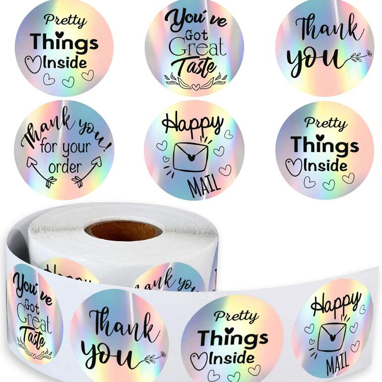 2.5 Cm 500pcs/roll Thank You For My Small Business Stickers Paper Thank You Label Sticker Rainbow Silver Roll Adhesive
