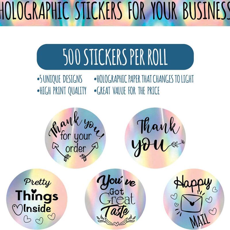 2.5 Cm 500pcs/roll Thank You For My Small Business Stickers Paper Thank You Label Sticker Rainbow Silver Roll Adhesive