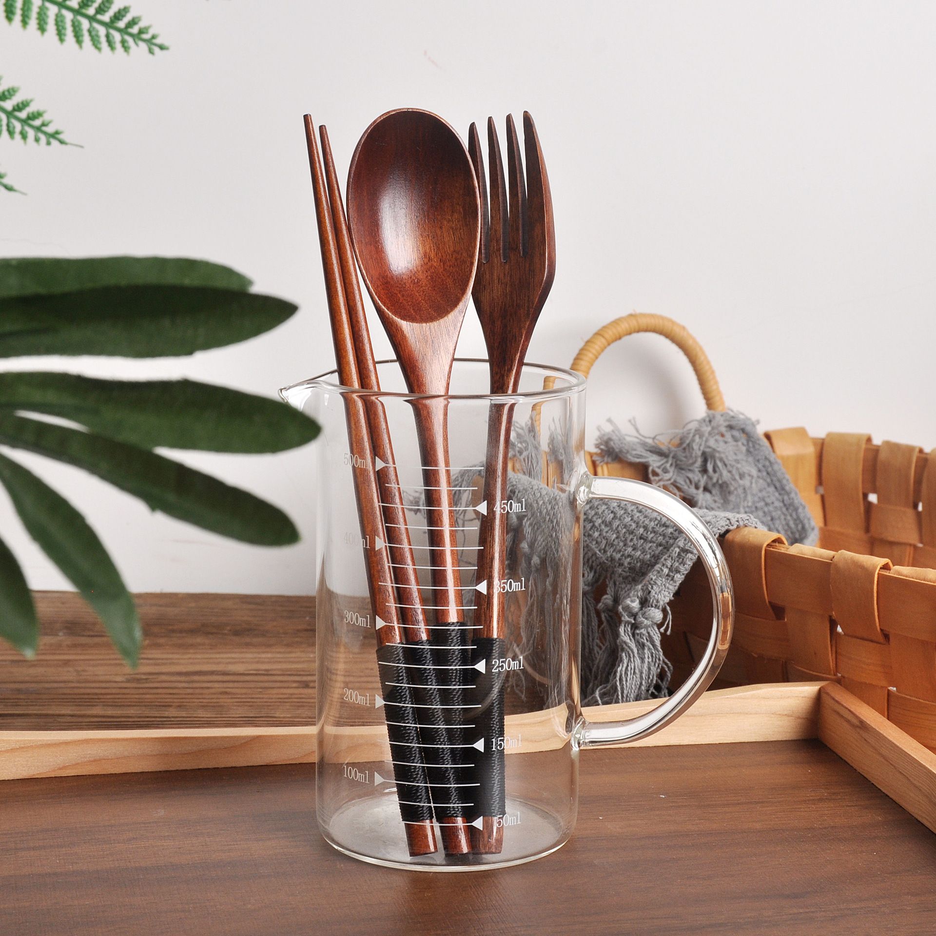 3pcs Natural Wood Spoon Chopsticks And Fork Dinner Set Rice Soup Tableware Grain Handmade Household Tableware Cutlery Set E-1164