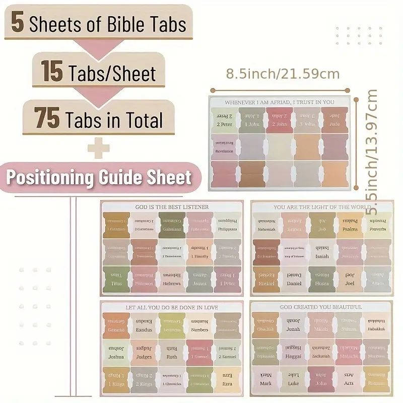5 Pieces 75pcs Bible Index Label Stickers Large Label Cross Design Faith Classification Adhesive Stickers C-528
