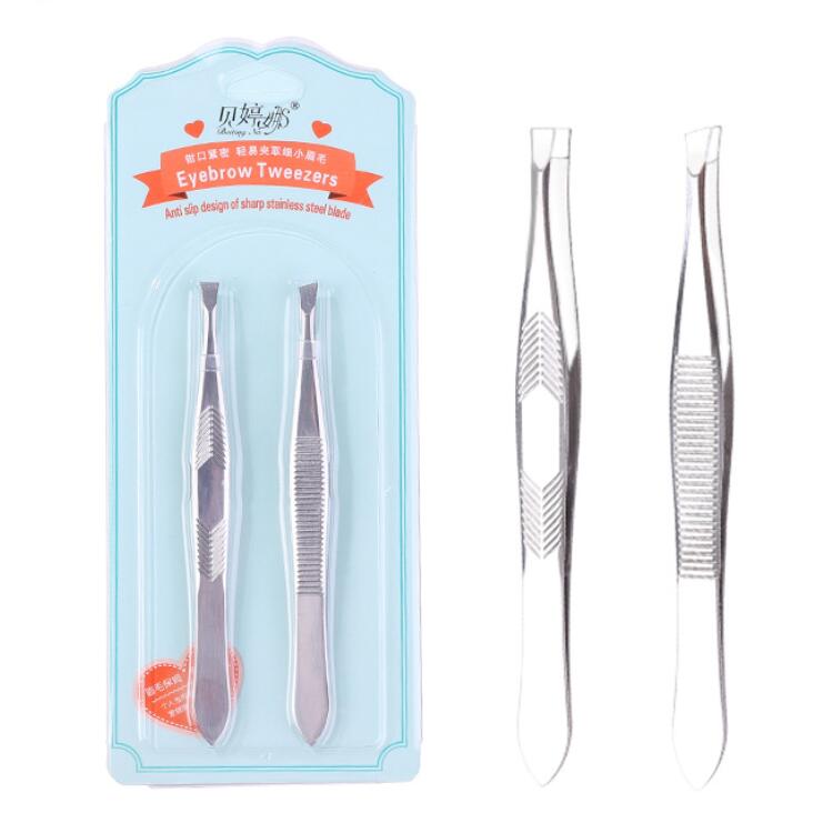 2pcs Eyebrow Hair Tweezers Professional Eyebrow Hair Removal Tweezer Flat Tip Tool Stainless Steel Convenient Small No Rust B2-710