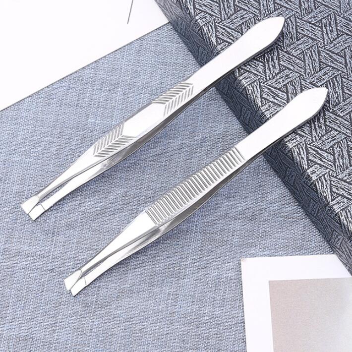 2pcs Eyebrow Hair Tweezers Professional Eyebrow Hair Removal Tweezer Flat Tip Tool Stainless Steel Convenient Small No Rust B2-710