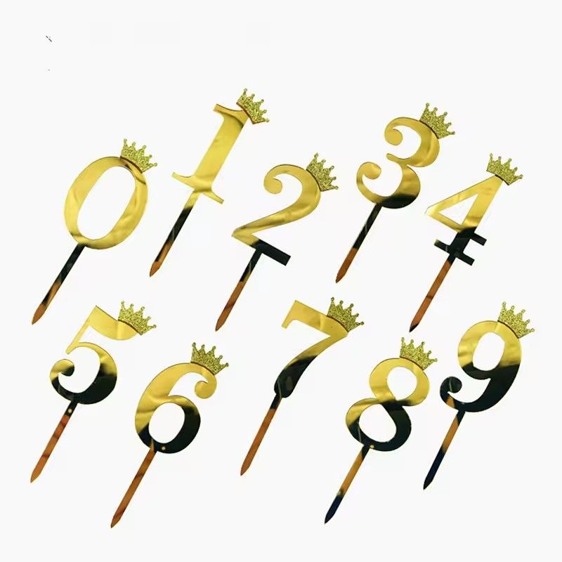 Number 0-9 Cake Decoration Card Plug-in Golden Acrylic Crown Digital Cake Card Digital Cake Decoration E-652