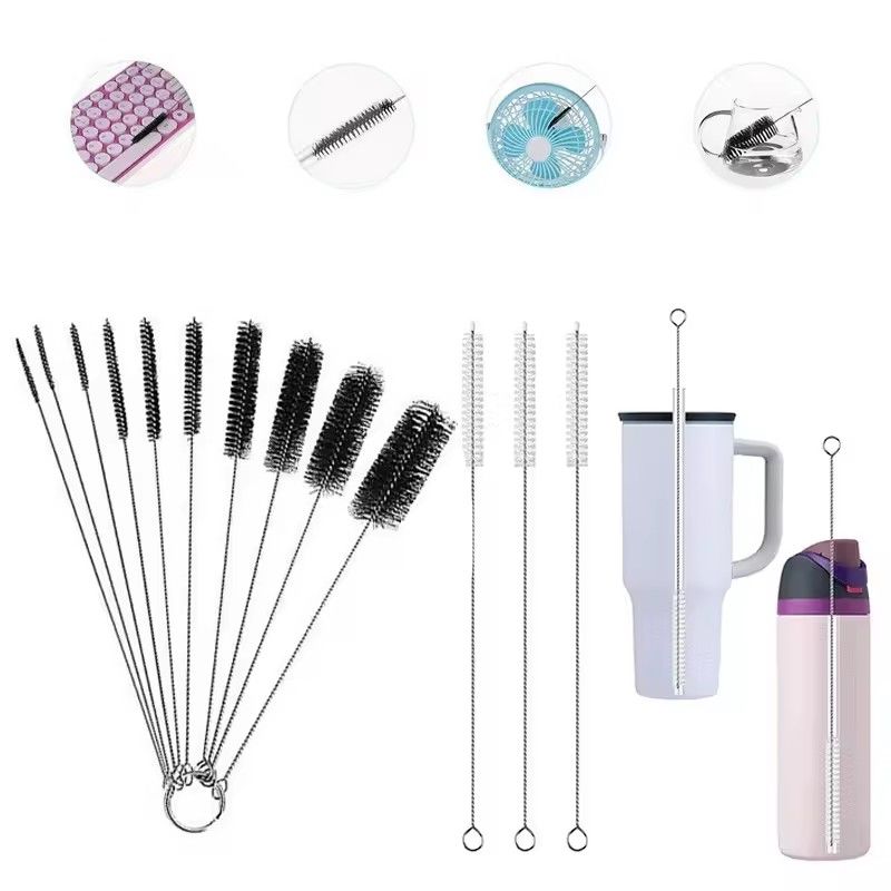 10Pcs Set Stainless Soft Hair Suction Glass Tube Cleaner Brushes Nylon Bottle Fish Tank Pipe Brush Household  cleaning tools E-1298