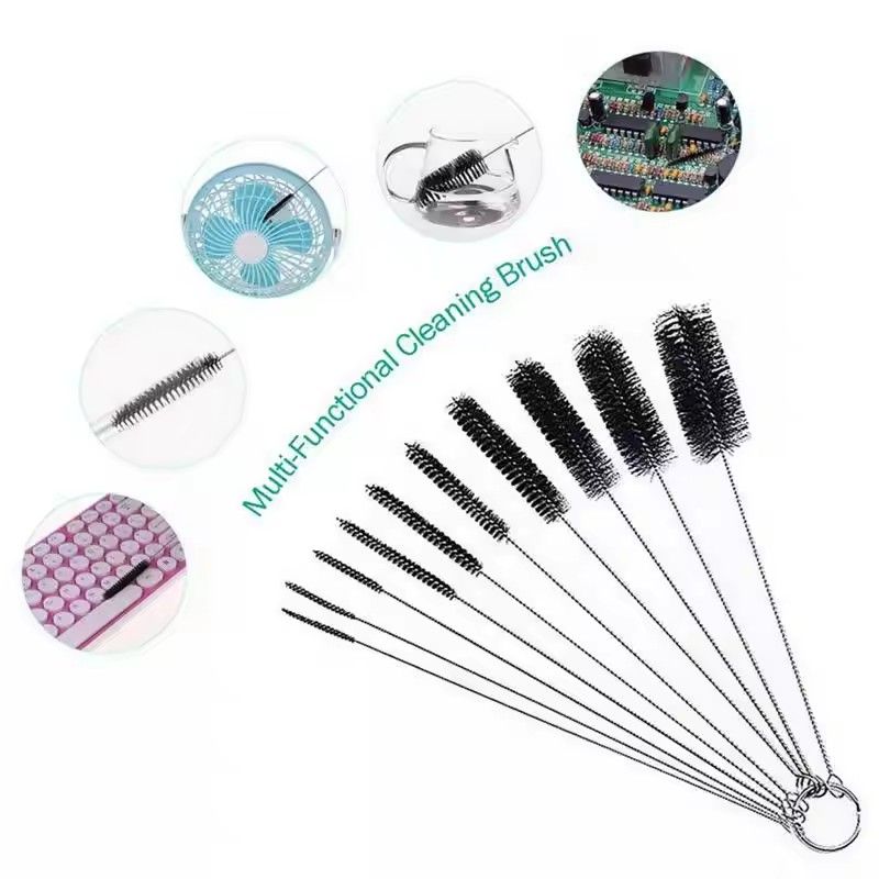 10Pcs Set Stainless Soft Hair Suction Glass Tube Cleaner Brushes Nylon Bottle Fish Tank Pipe Brush Household  cleaning tools E-1298