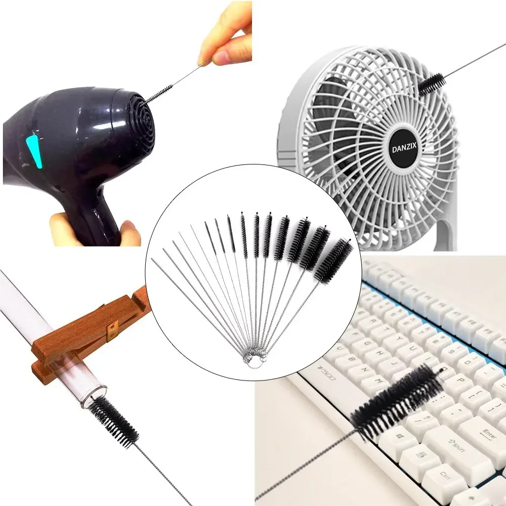 10Pcs Set Stainless Soft Hair Suction Glass Tube Cleaner Brushes Nylon Bottle Fish Tank Pipe Brush Household  cleaning tools E-1298