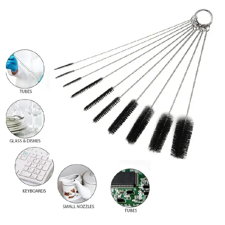 10Pcs Set Stainless Soft Hair Suction Glass Tube Cleaner Brushes Nylon Bottle Fish Tank Pipe Brush Household  cleaning tools E-1298