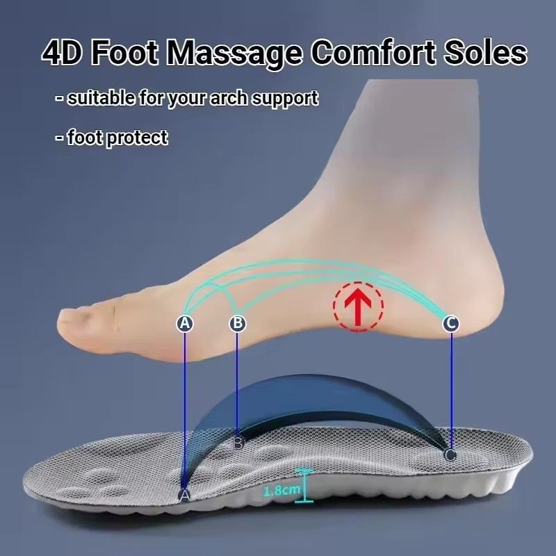 4D Latex Sport Insoles Soft High Elasticity Shoe Pads Breathable Running Basket Shoe Sole Arch Support Orthopedic Inserts Unisex