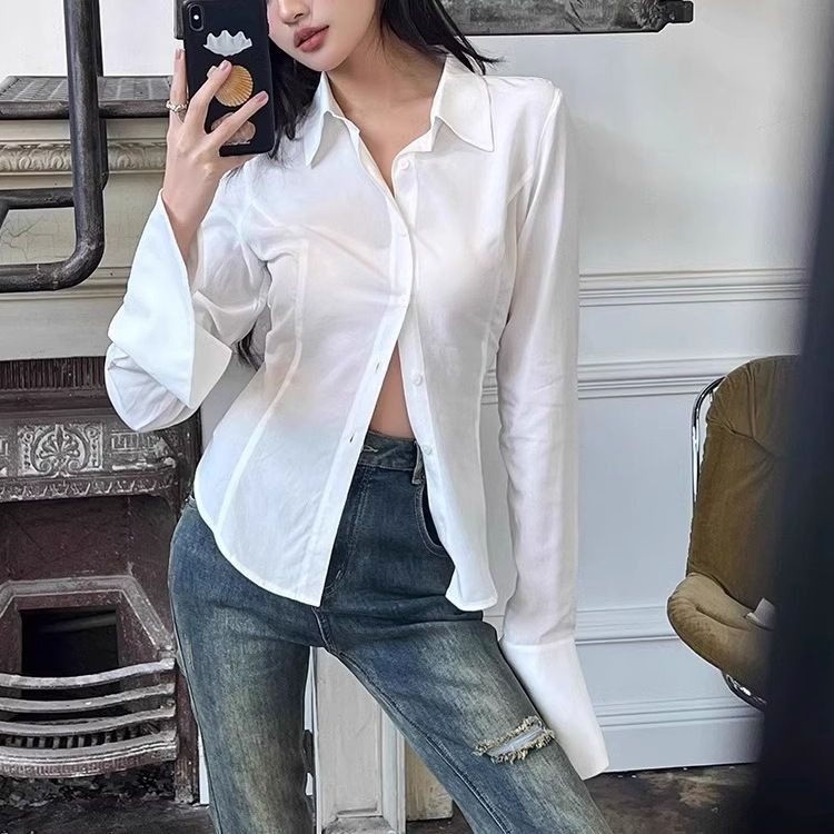Fashion Women Bandage Shirts Korean All Match Streetwear Female Slim Blouse Spring Casual White Bell Sleeve Shirt New