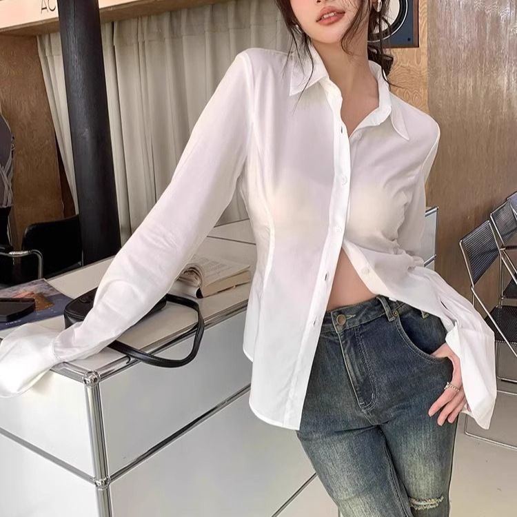 Fashion Women Bandage Shirts Korean All Match Streetwear Female Slim Blouse Spring Casual White Bell Sleeve Shirt New
