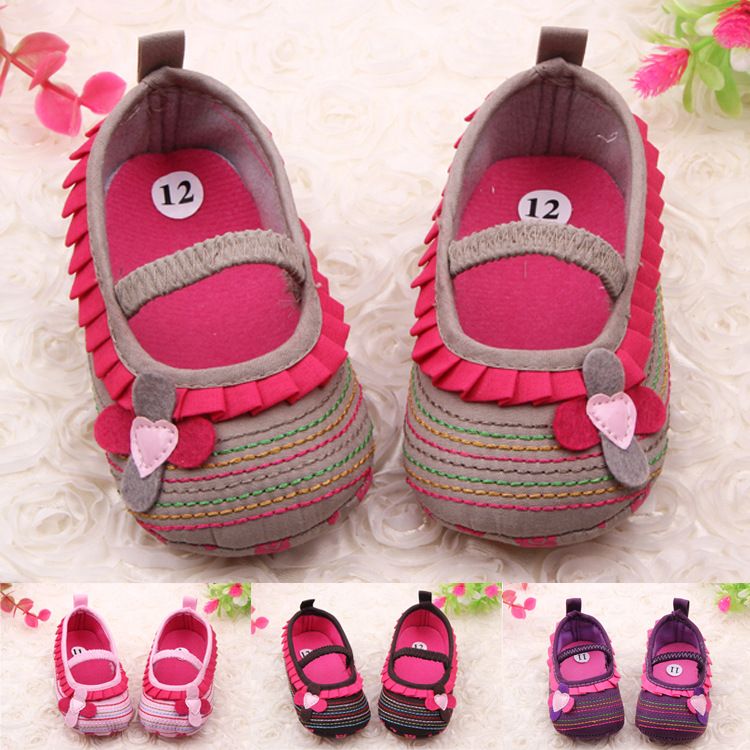0-12M Sweet Newborn Baby Girls Flower Ruffled Shoes Toddler Soft Bottom Kids Crib First Walkers