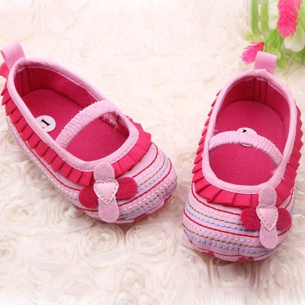 0-12M Sweet Newborn Baby Girls Flower Ruffled Shoes Toddler Soft Bottom Kids Crib First Walkers