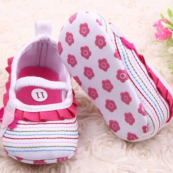 0-12M Sweet Newborn Baby Girls Flower Ruffled Shoes Toddler Soft Bottom Kids Crib First Walkers