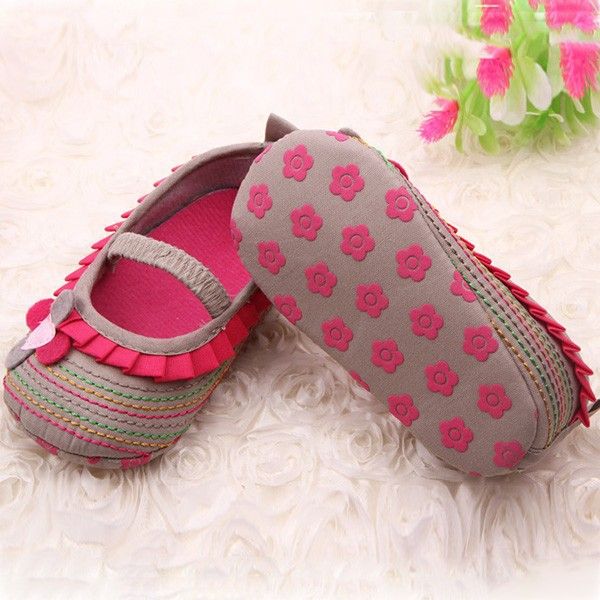 0-12M Sweet Newborn Baby Girls Flower Ruffled Shoes Toddler Soft Bottom Kids Crib First Walkers