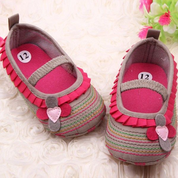0-12M Sweet Newborn Baby Girls Flower Ruffled Shoes Toddler Soft Bottom Kids Crib First Walkers
