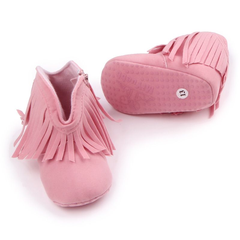 Moccasin Moccs Newborn Baby Girl Boy Kids Prewalker Solid Fringe Shoes Infant Toddler Soft Soled Anti-slip Boots Booties 0-1Yea