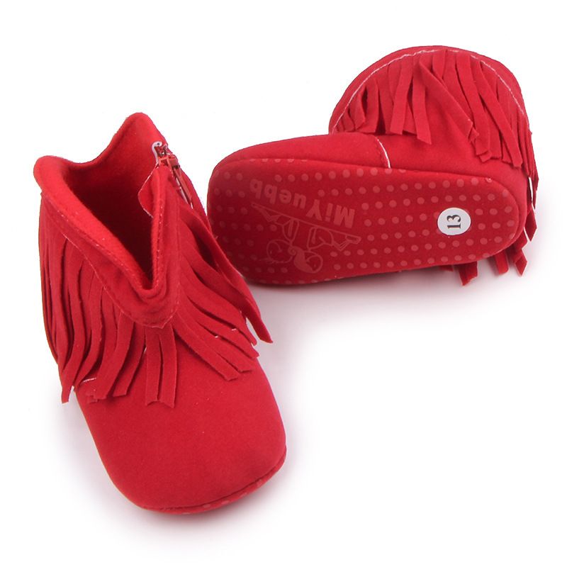 Moccasin Moccs Newborn Baby Girl Boy Kids Prewalker Solid Fringe Shoes Infant Toddler Soft Soled Anti-slip Boots Booties 0-1Yea