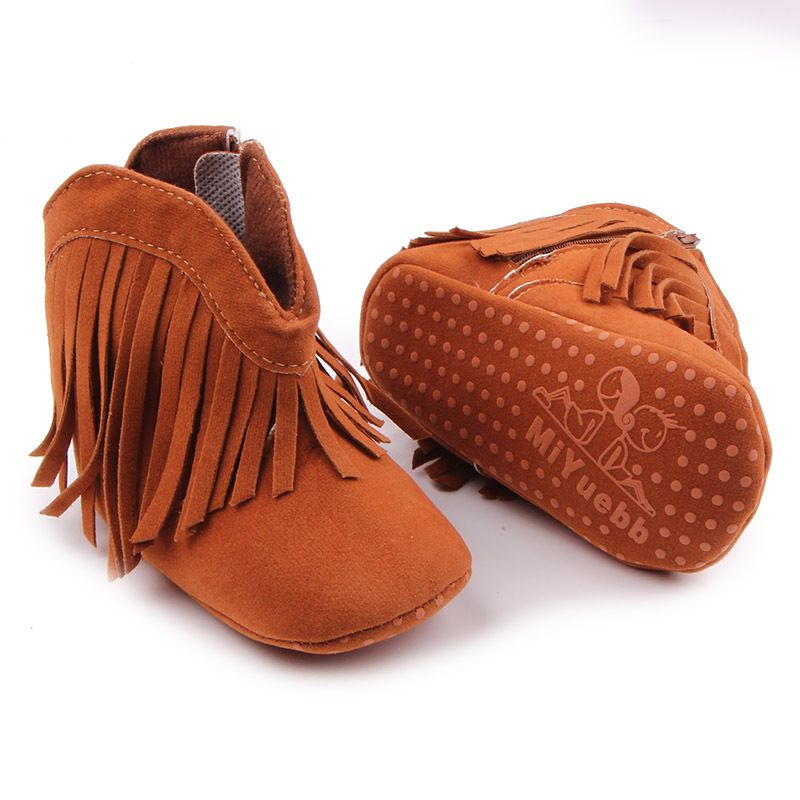 Moccasin Moccs Newborn Baby Girl Boy Kids Prewalker Solid Fringe Shoes Infant Toddler Soft Soled Anti-slip Boots Booties 0-1Yea