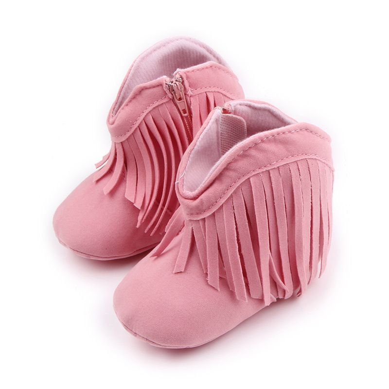 Moccasin Moccs Newborn Baby Girl Boy Kids Prewalker Solid Fringe Shoes Infant Toddler Soft Soled Anti-slip Boots Booties 0-1Yea