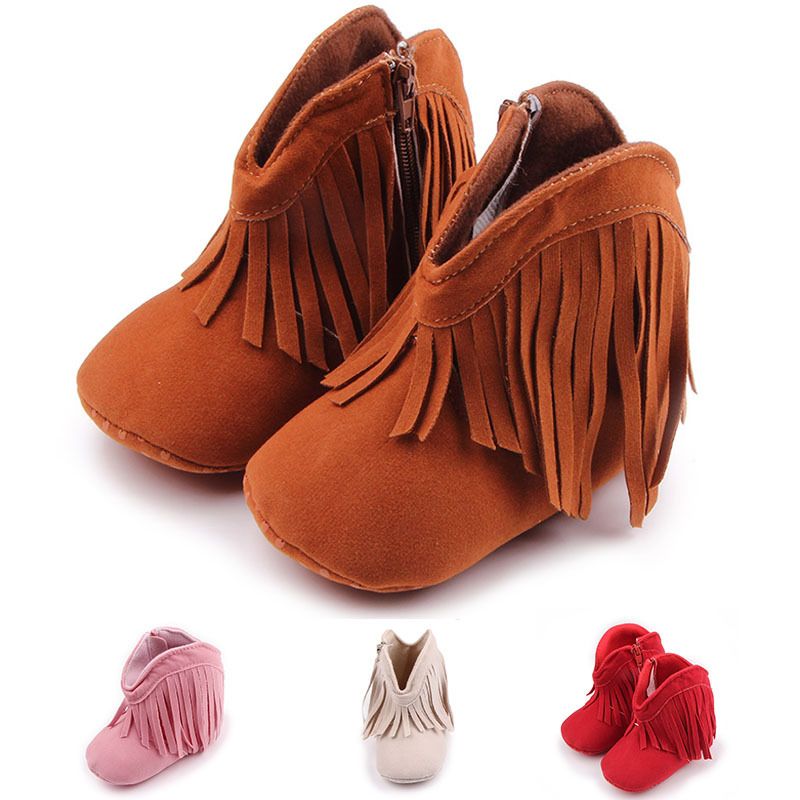 Moccasin Moccs Newborn Baby Girl Boy Kids Prewalker Solid Fringe Shoes Infant Toddler Soft Soled Anti-slip Boots Booties 0-1Yea