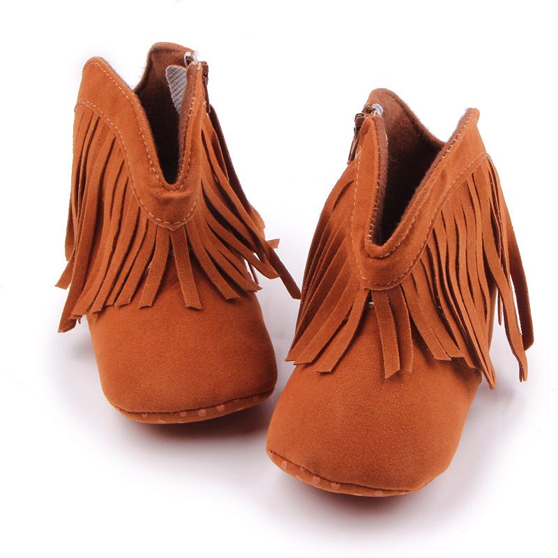 Moccasin Moccs Newborn Baby Girl Boy Kids Prewalker Solid Fringe Shoes Infant Toddler Soft Soled Anti-slip Boots Booties 0-1Yea
