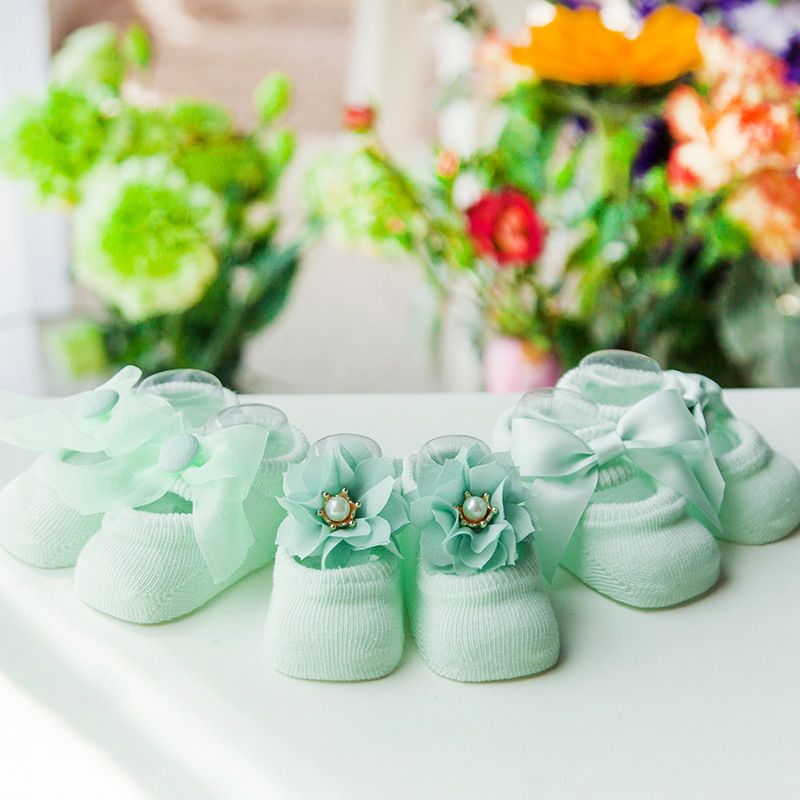 3 Pairs/lot New Baby Cotton Lace Flower Bow Tie Anti-slip Children Floor Socks Cotton Breathable Spring Summer Newborn Socks F3-50