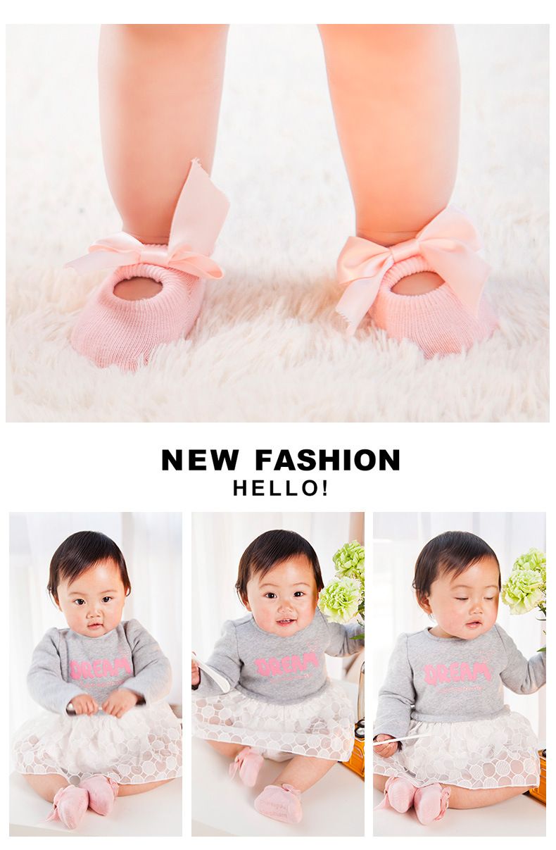 3 Pairs/lot New Baby Cotton Lace Flower Bow Tie Anti-slip Children Floor Socks Cotton Breathable Spring Summer Newborn Socks F3-50