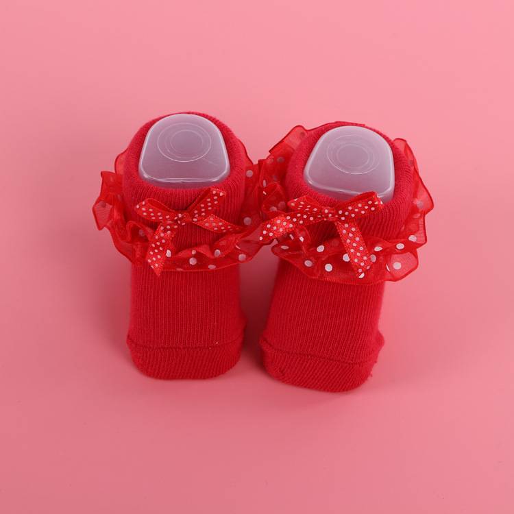 1pair Cute Toddlers Infants Cotton Ankle Bow Socks Baby Girls Princess Lace Floral Shoes Socks for 0-12 Months Kids F3-24