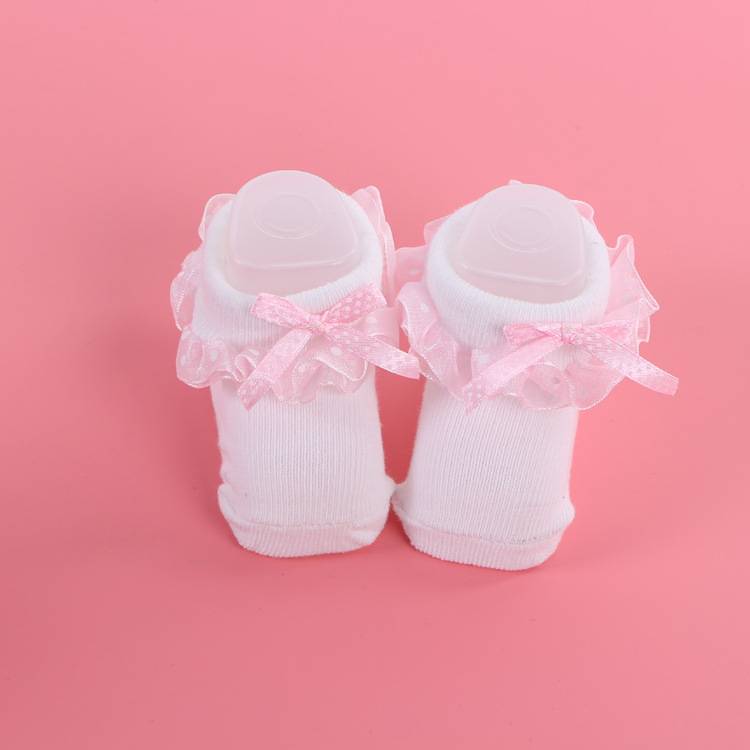 1pair Cute Toddlers Infants Cotton Ankle Bow Socks Baby Girls Princess Lace Floral Shoes Socks for 0-12 Months Kids F3-24