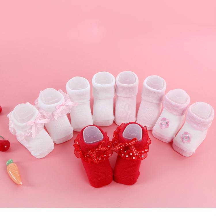 1pair Cute Toddlers Infants Cotton Ankle Bow Socks Baby Girls Princess Lace Floral Shoes Socks for 0-12 Months Kids F3-24