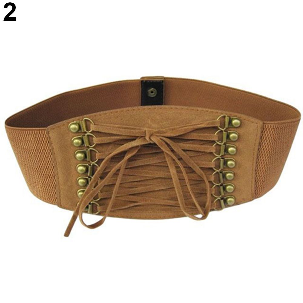 Women Fashion Wide Elastic Stretch Belt Tassel Lace Up Corset Waist Waistband E-3