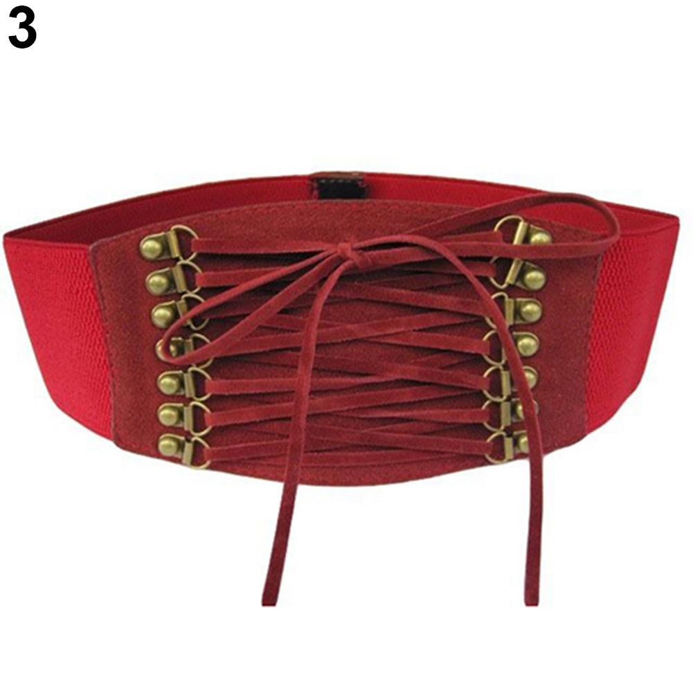 Women Fashion Wide Elastic Stretch Belt Tassel Lace Up Corset Waist Waistband E-3