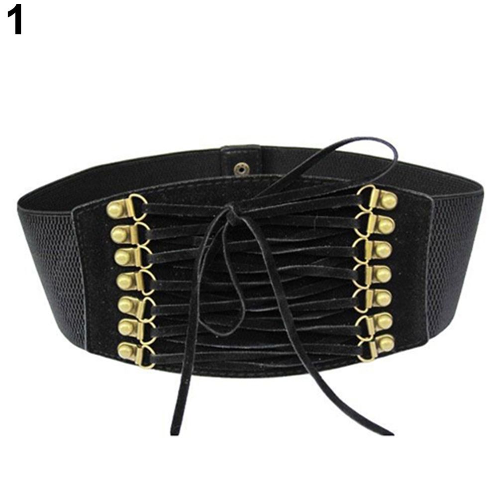Women Fashion Wide Elastic Stretch Belt Tassel Lace Up Corset Waist Waistband E-3